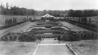 A historical image of deep cut gardens in black and white